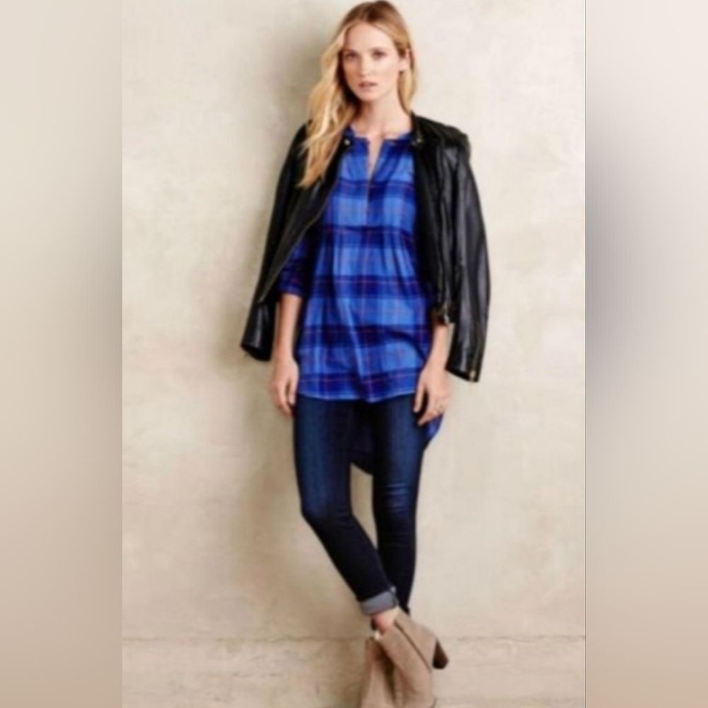 Anthropologie - Holding Horses Plaid Tunic Size XS Blue